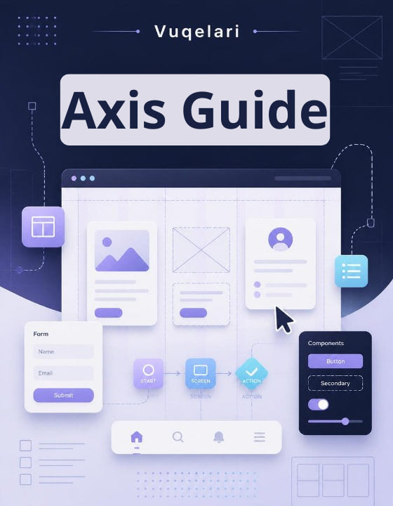 Vuqelari Axis Guide with interface design elements on a dark background
