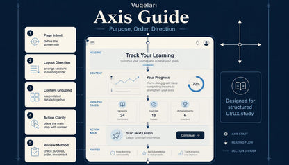 Vugelari Axis Guide with educational interface design on a dark blue background