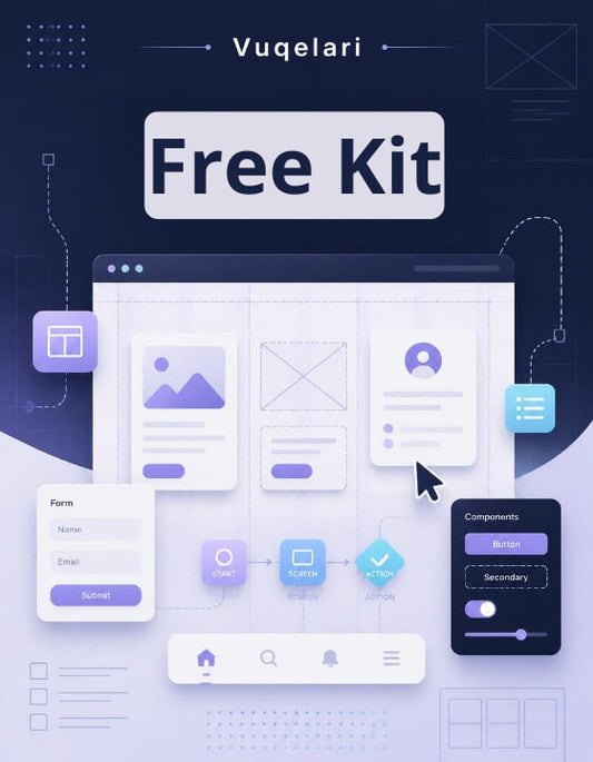 Vuqelari Free Kit with UI elements on a dark background