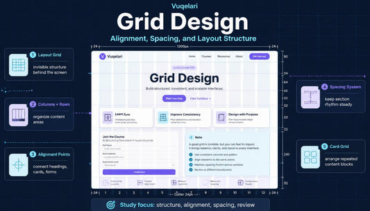 Vugelari Grid Design software interface with grid design principles on a dark background