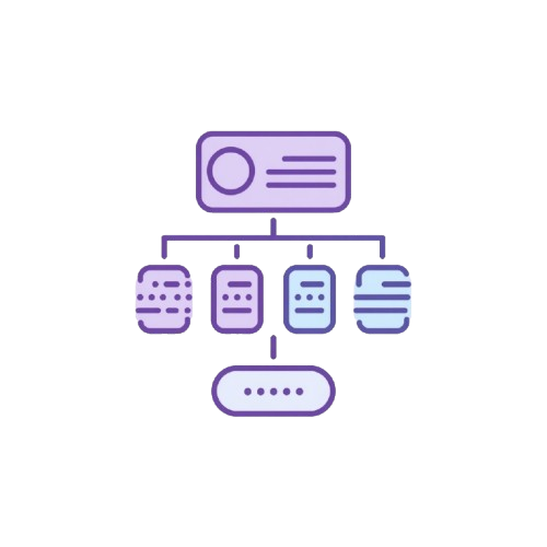 Hierarchical icon with a central node and four child nodes on a white background
