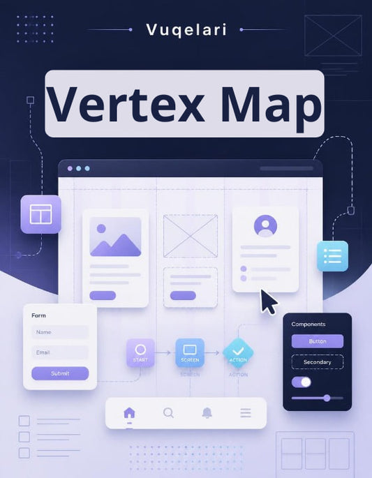 Vertex Map software interface with various design elements on a dark background