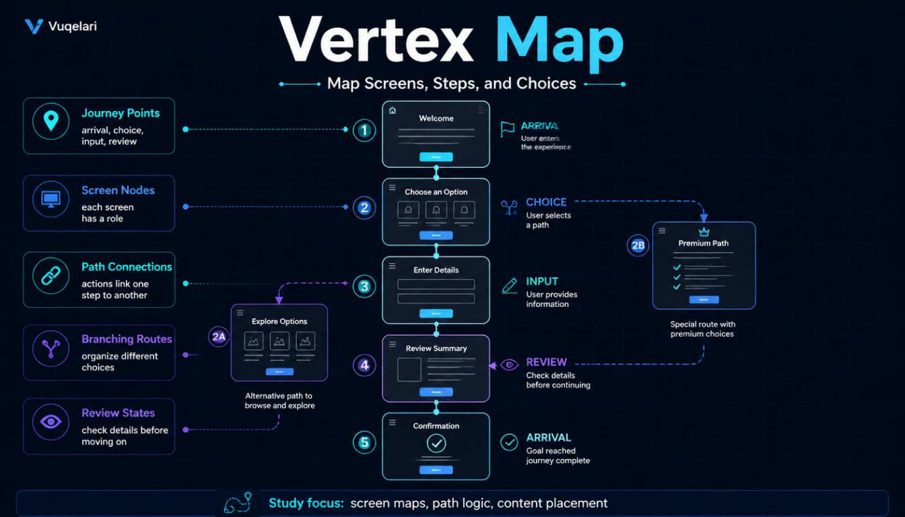 Diagram of a user journey map with various elements on a dark background