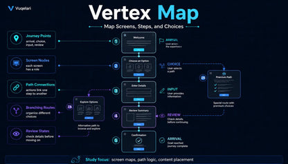 Diagram of a user journey map with various elements on a dark background