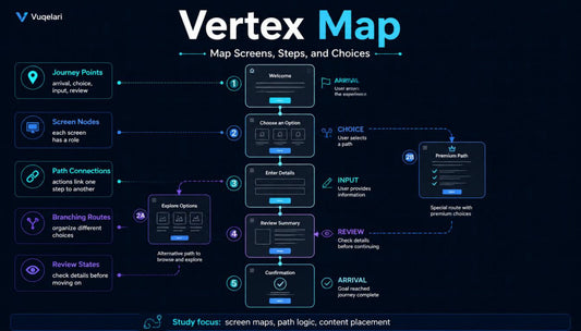 Diagram of a user journey map with various elements on a dark background